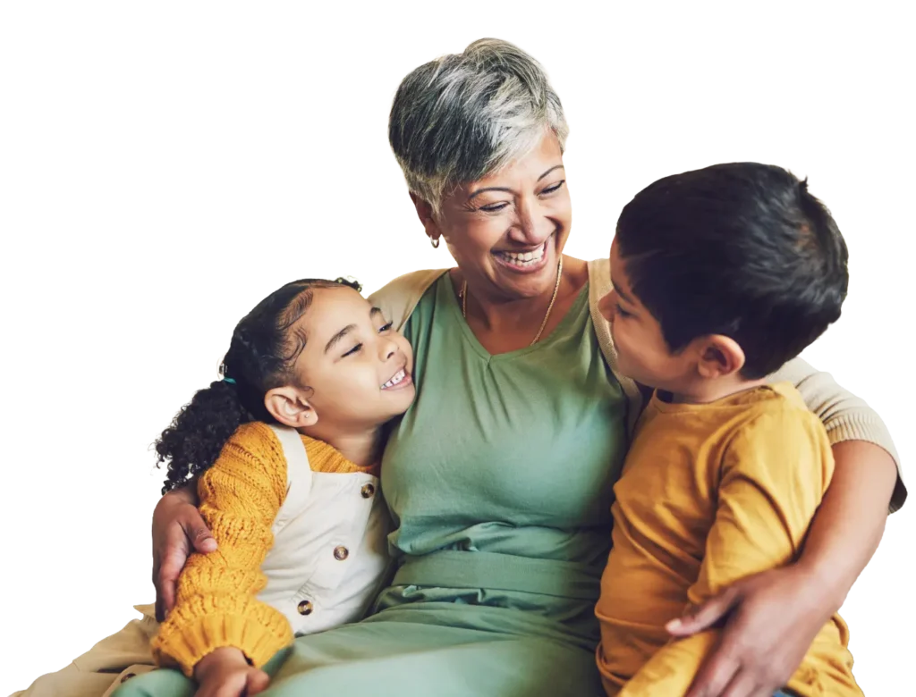 Woman and kids smiling together